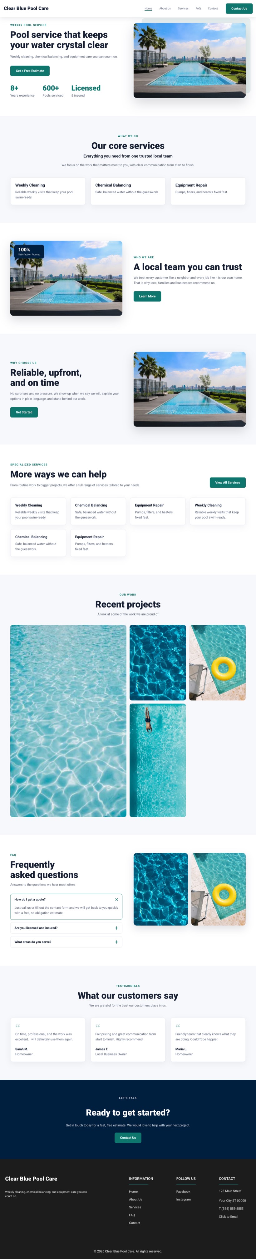Pool service website example